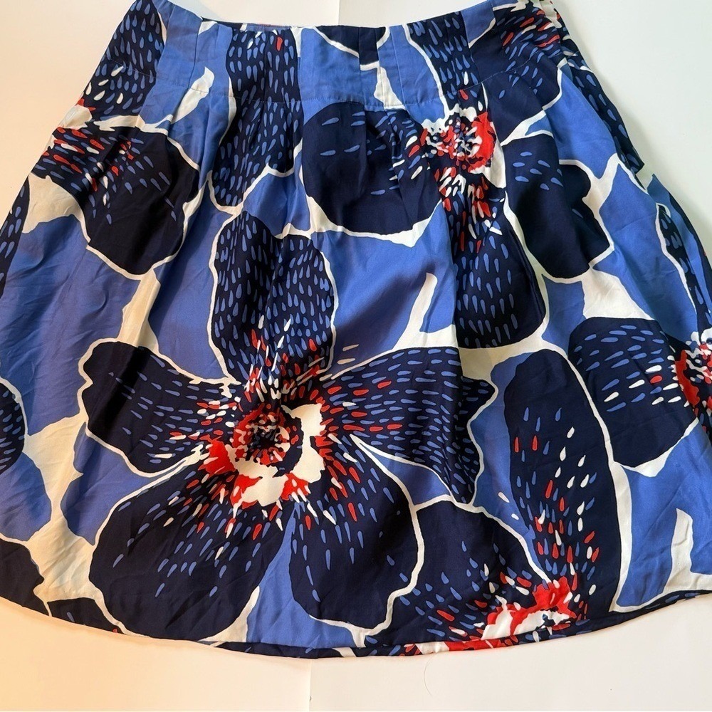 Victor Alfaro Skirt Womens 12 Blue Excellent Silk Floral Pleated Mini A-Line - Picture 2 of 6